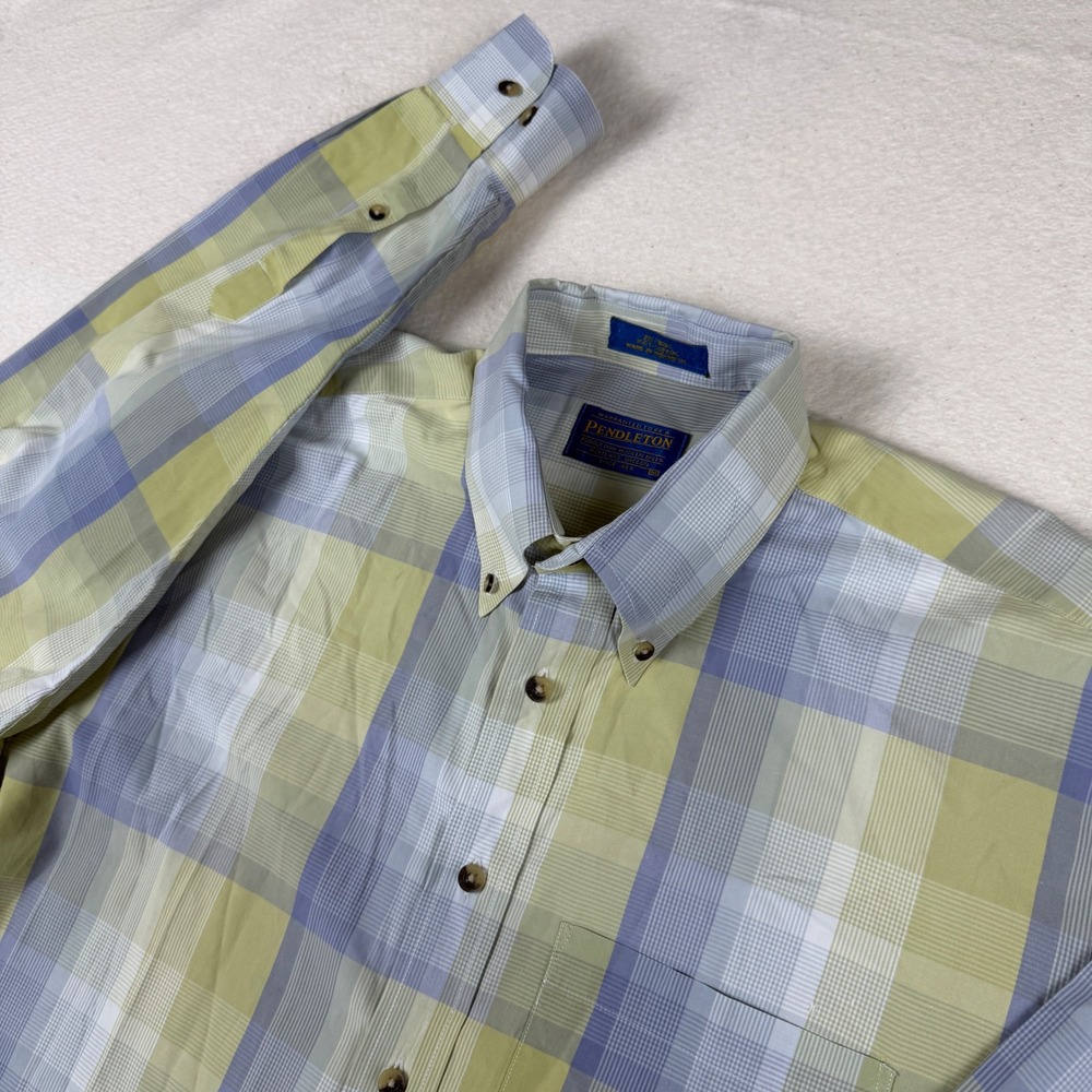 Pendleton Mens Plaid Button Down Shirt Medium Green Blue Long Sleeve Cotton M